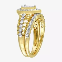 Womens 1/3 CT. T.W. Natural White Diamond 18K Gold Over Silver Pear Side Stone Halo Bridal Set