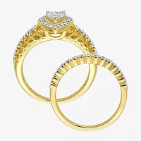 Womens 1/3 CT. T.W. Natural White Diamond 18K Gold Over Silver Pear Side Stone Halo Bridal Set