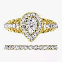 Womens 1/3 CT. T.W. Natural White Diamond 18K Gold Over Silver Pear Side Stone Halo Bridal Set