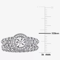 Womens 1/3 CT. T.W. Natural White Diamond Sterling Silver Round Side Stone Halo Bridal Set