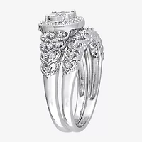 Womens 1/3 CT. T.W. Natural White Diamond Sterling Silver Round Side Stone Halo Bridal Set