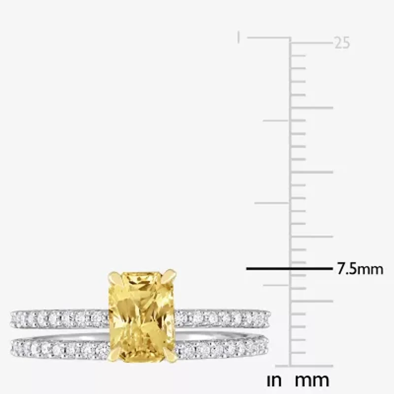 Womens 3/8 CT. T.W. Genuine Yellow Sapphire 14K White Gold Side Stone Bridal Set