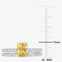 Womens 3/8 CT. T.W. Genuine Yellow Sapphire 14K White Gold Side Stone Bridal Set