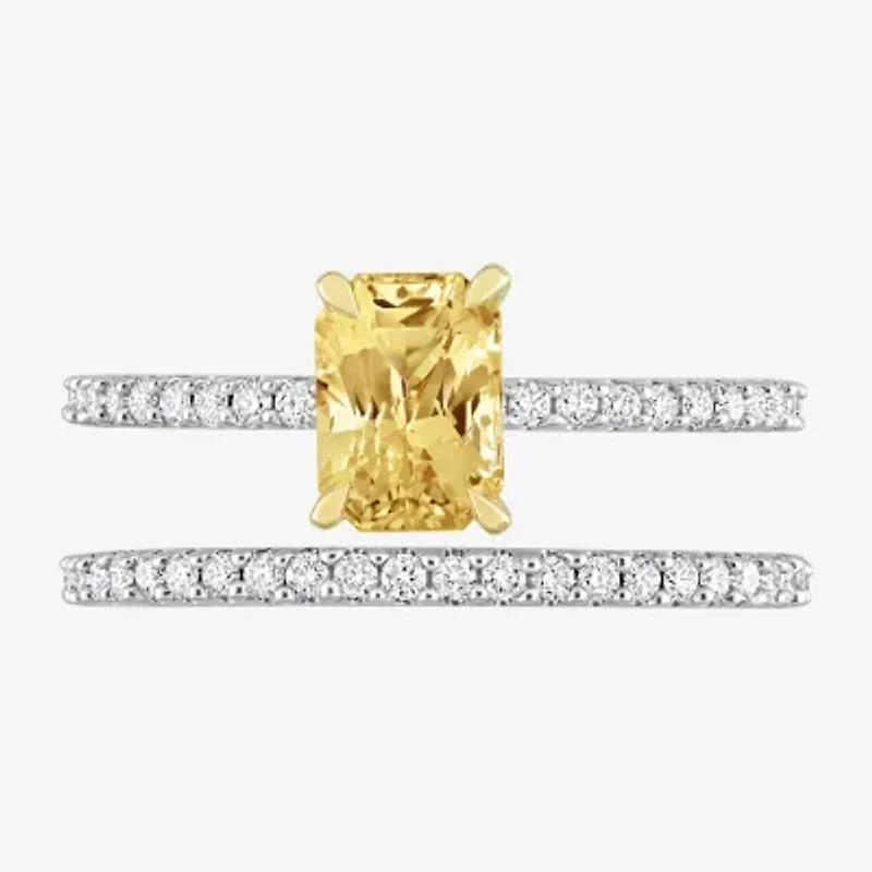 Womens 3/8 CT. T.W. Genuine Yellow Sapphire 14K White Gold Side Stone Bridal Set