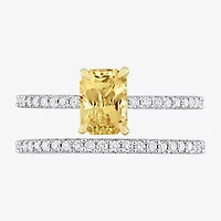 Womens 3/8 CT. T.W. Genuine Yellow Sapphire 14K White Gold Side Stone Bridal Set