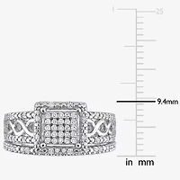 Womens 1/3 CT. T.W. Natural White Diamond Sterling Silver Halo Bridal Set