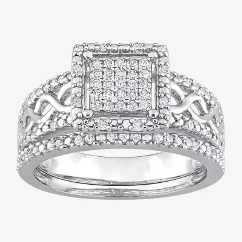Womens 1/3 CT. T.W. Natural White Diamond Sterling Silver Halo Bridal Set