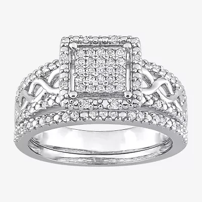 Womens 1/3 CT. T.W. Natural White Diamond Sterling Silver Halo Bridal Set