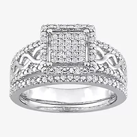 Womens 1/3 CT. T.W. Natural White Diamond Sterling Silver Halo Bridal Set