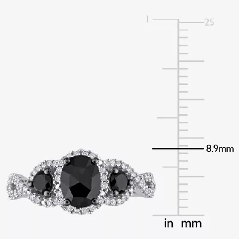 Midnight Black Womens 1 1/3 CT. T.W. Natural Diamond 14K White Gold Oval Side Stone 3-Stone Engagement Ring