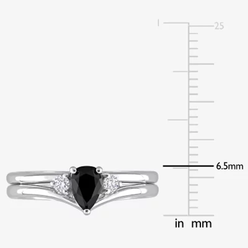 Midnight Black Womens 5/8 CT. T.W. Natural Diamond 10K White Gold Pear 3-Stone Bridal Set