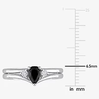 Midnight Black Womens 5/8 CT. T.W. Natural Diamond 10K White Gold Pear 3-Stone Bridal Set