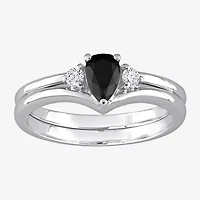 Midnight Black Womens 5/8 CT. T.W. Natural Diamond 10K White Gold Pear 3-Stone Bridal Set