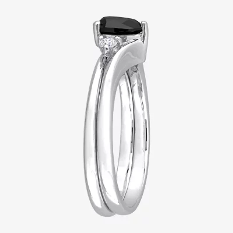 Midnight Black Womens 5/8 CT. T.W. Natural Diamond 10K White Gold Pear 3-Stone Bridal Set