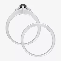 Midnight Black Womens 5/8 CT. T.W. Natural Diamond 10K White Gold Pear 3-Stone Bridal Set