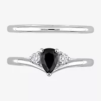 Midnight Black Womens 5/8 CT. T.W. Natural Diamond 10K White Gold Pear 3-Stone Bridal Set
