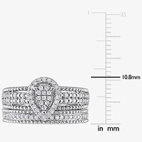 Womens 1/3 CT. T.W. Natural White Diamond Sterling Silver Pear Side Stone Halo Bridal Set