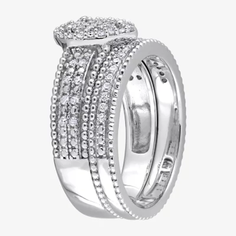 Womens 1/3 CT. T.W. Natural White Diamond Sterling Silver Pear Side Stone Halo Bridal Set