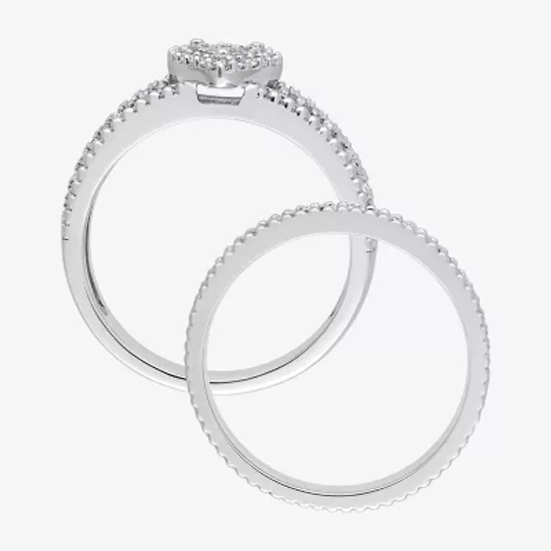 Womens 1/3 CT. T.W. Natural White Diamond Sterling Silver Pear Side Stone Halo Bridal Set