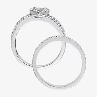 Womens 1/3 CT. T.W. Natural White Diamond Sterling Silver Pear Side Stone Halo Bridal Set