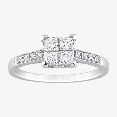 Womens 5/8 CT. T.W. Natural White Diamond 10K Gold Side Stone Engagement Ring