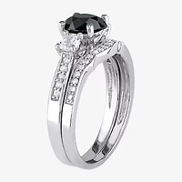 Midnight Black Womens 7/8 CT. T.W. Natural Diamond 10K White Gold Round Side Stone 3-Stone Bridal Set
