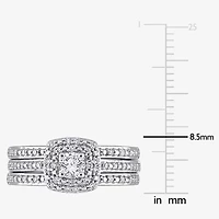 Womens 1/2 CT. T.W. Natural White Diamond Sterling Silver Cushion Side Stone Halo Bridal Set