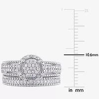 Womens 1/3 CT. T.W. Natural White Diamond Sterling Silver Round Side Stone Halo Bridal Set