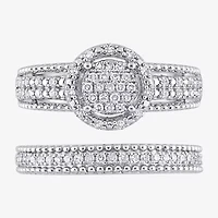 Womens 1/3 CT. T.W. Natural White Diamond Sterling Silver Round Side Stone Halo Bridal Set