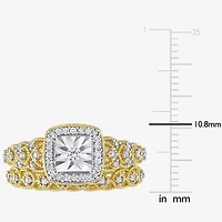 Womens 1/4 CT. T.W. Natural White Diamond 18K Gold Over Silver Cushion Side Stone Halo Bridal Set