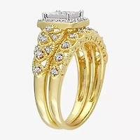 Womens 1/4 CT. T.W. Natural White Diamond 18K Gold Over Silver Cushion Side Stone Halo Bridal Set