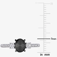 Midnight Black Womens 1 1/5 CT. T.W. Natural Diamond 14K White Gold Oval Side Stone 3-Stone Engagement Ring