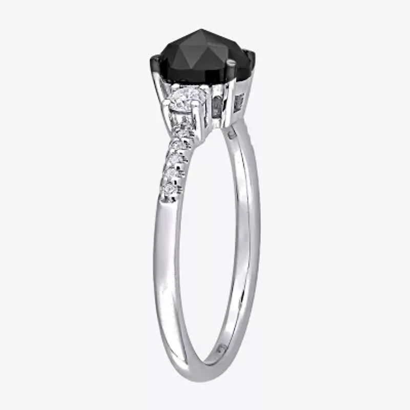 Midnight Black Womens 1 1/5 CT. T.W. Natural Diamond 14K White Gold Oval Side Stone 3-Stone Engagement Ring