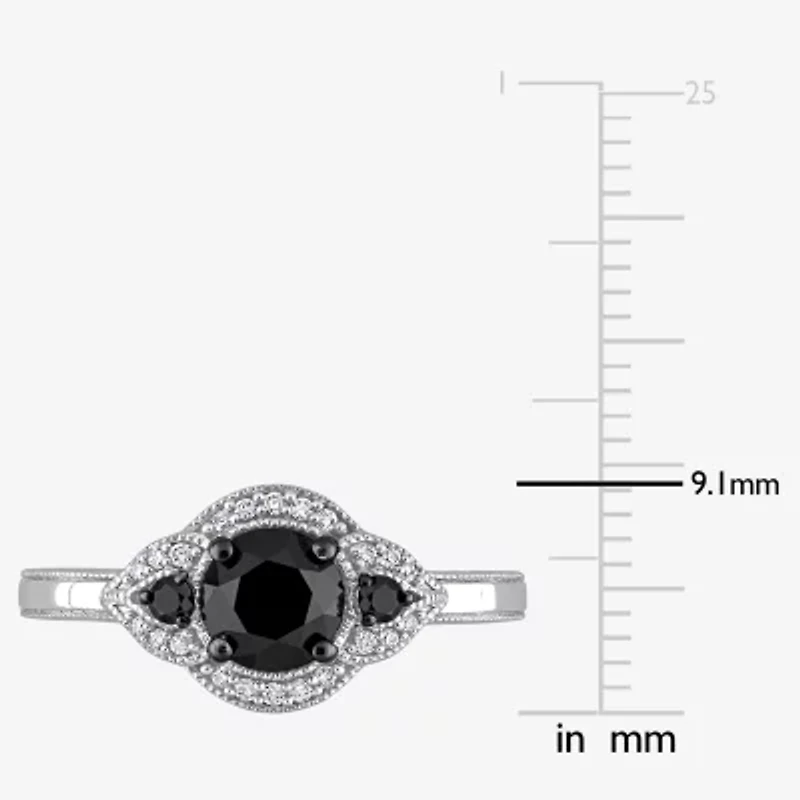 Midnight Black Womens 1 1/7 CT. T.W. Natural Diamond 14K White Gold Round 3-Stone Engagement Ring