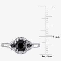 Midnight Black Womens 1 1/7 CT. T.W. Natural Diamond 14K White Gold Round 3-Stone Engagement Ring