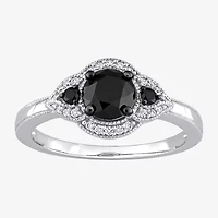 Midnight Black Womens 1 1/7 CT. T.W. Natural Diamond 14K White Gold Round 3-Stone Engagement Ring