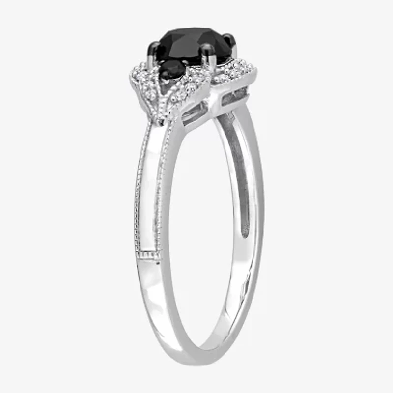 Midnight Black Womens 1 1/7 CT. T.W. Natural Diamond 14K White Gold Round 3-Stone Engagement Ring