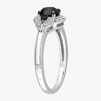 Midnight Black Womens 1 1/7 CT. T.W. Natural Diamond 14K White Gold Round 3-Stone Engagement Ring