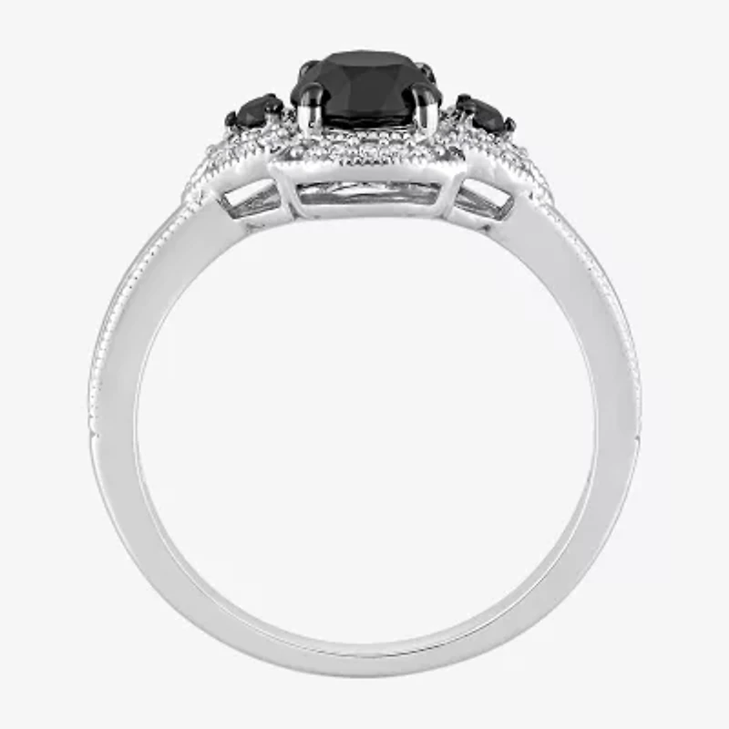Midnight Black Womens 1 1/7 CT. T.W. Natural Diamond 14K White Gold Round 3-Stone Engagement Ring
