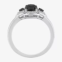 Midnight Black Womens 1 1/7 CT. T.W. Natural Diamond 14K White Gold Round 3-Stone Engagement Ring