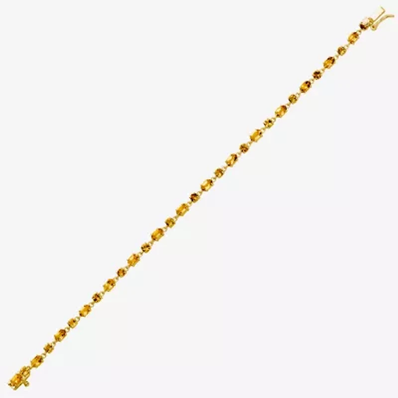 Womens Genuine Yellow Citrine 14K Gold Over Silver 7.25 Inch Tennis Bracelet