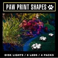 Bell + Howell Solar Powered Paw Print Disk Lights - 4 Pack