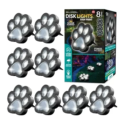 Bell + Howell Solar Powered Paw Print Disk Lights - 8 Pack