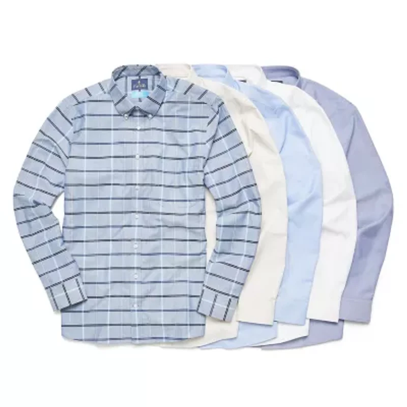 Stafford Coolmax All Season Ecomade Oxford Mens Regular Fit Stretch Fabric Wrinkle Free Long Sleeve Dress Shirt