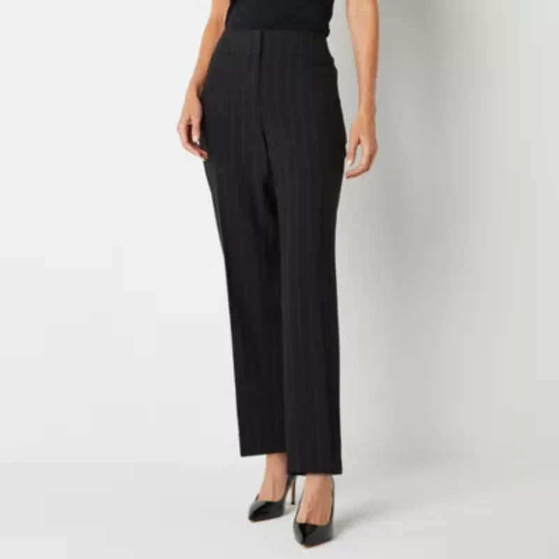 Black Label by Evan-Picone Pinstripe Womens Straight Mid Rise Trouser
