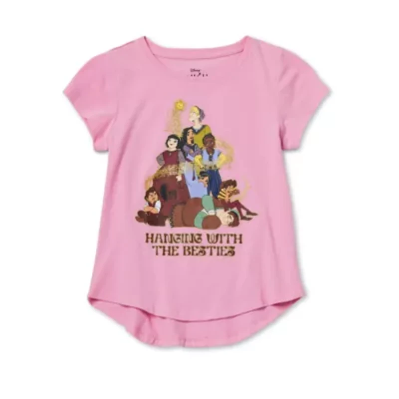 Disney Collection Little & Big Kid Girls Crew Neck Short Sleeve Regular Fit Wish Graphic T-Shirt