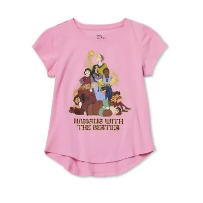 Disney Collection Little & Big Kid Girls Crew Neck Short Sleeve Regular Fit Wish Graphic T-Shirt