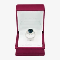 Sparkle Allure Split Shank Womens Blue Crystal Pure Silver Over Brass Oval Halo Cocktail Ring