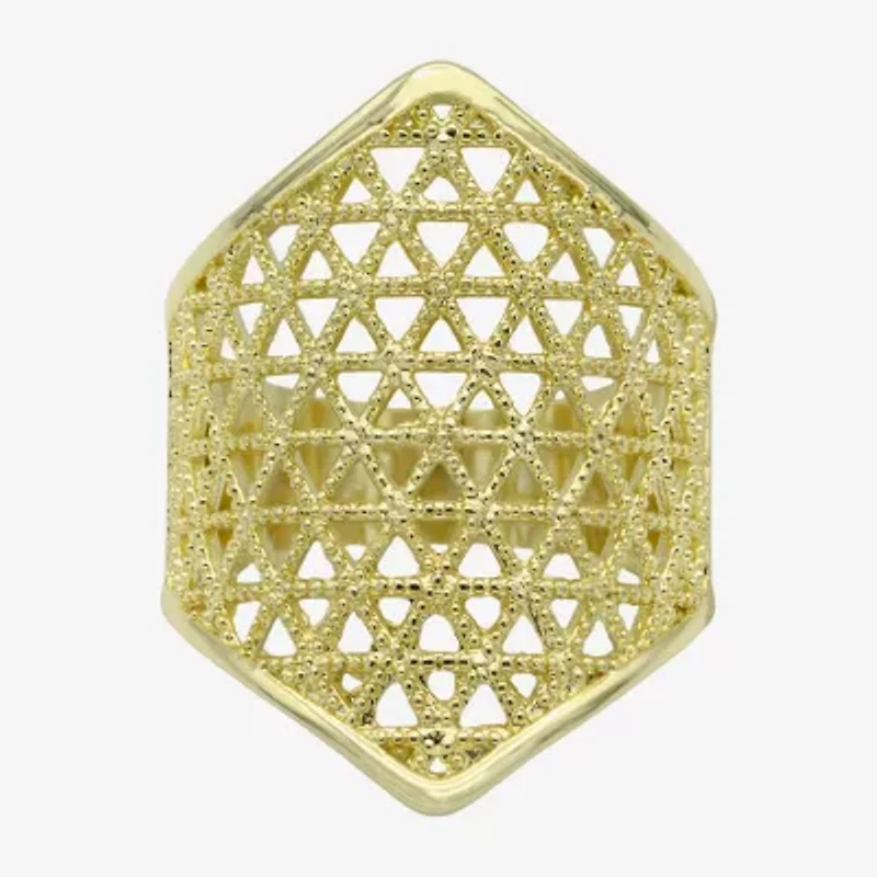 Sparkle Allure Woven Shield Womens 14K Gold Over Brass Cocktail Ring