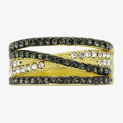 Sparkle Allure Womens 4MM Black Crystal 14K Gold Over Brass Crossover Band
